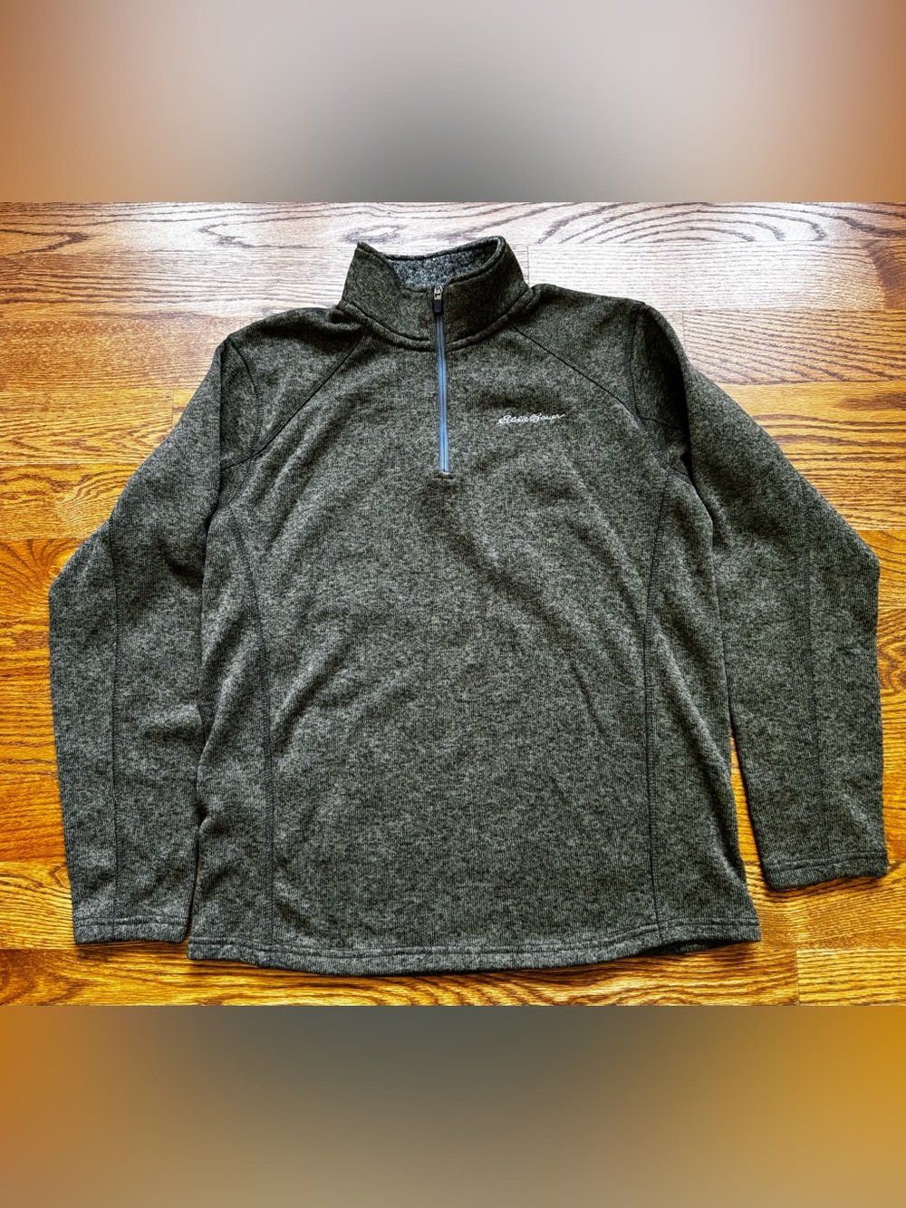 Eddie Bauer Mens L dark Green Sweater Fleece Quarter Zip Pullover